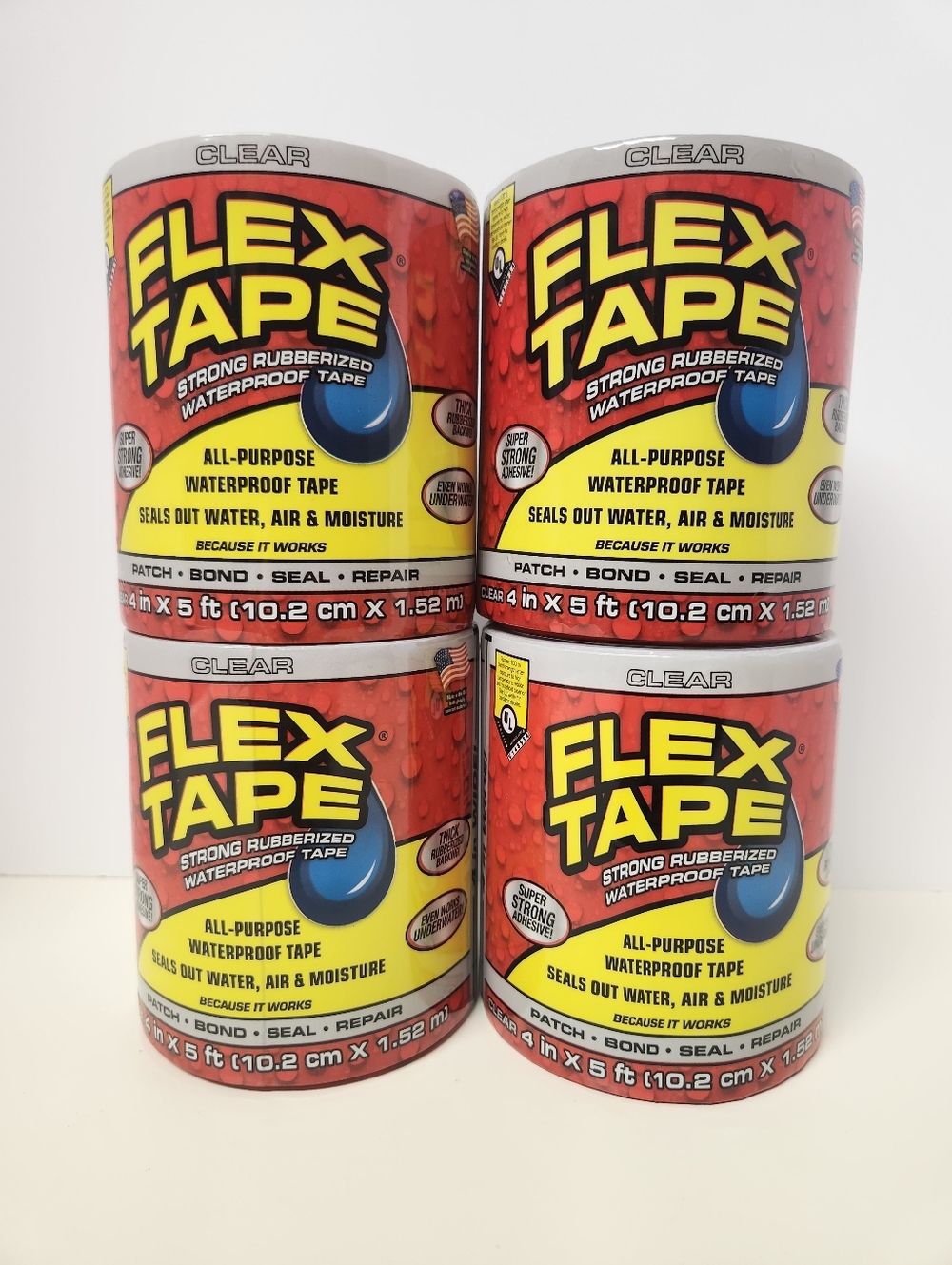 Lot of 4 Flex Tape Clear 4 In. X 5 Ft. Strong Rubberized Waterproof Tape